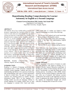 Repositioning Reading Comprehension for Learner Autonomy in English as a Second Language