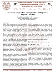 The Role of Supply Chain Management in Creating Sme's Competitive Advatage