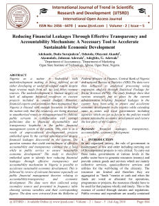 Reducing Financial Leakages Through Effective Transparency and Accountability Mechanism A Necessary Tool to Accelerate Sustainable Economic Development