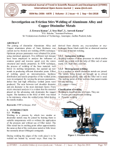 Investigation on Friction Stirs Welding of Aluminum Alloy and Copper Dissimilar Metals