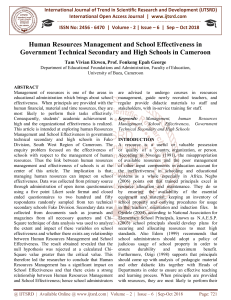 Human Resources Management and School Effectiveness in Government Technical Secondary and High Schools in Cameroon