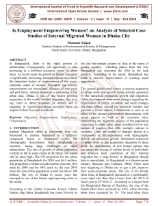 Is Employment Empowering Women an Analysis of Selected Case Studies of Internal Migrated Women in Dhaka City
