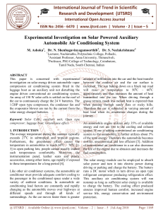 Experimental Investigation on Solar Powered Auxiliary Automobile Air Conditioning System