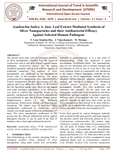 Azadirachta Indica A. Juss. Leaf Extract Mediated Synthesis of Silver Nanoparticles and their Antibacterial Efficacy Against Selected Human Pathogens