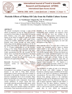 Piscicide Effects of Mahua Oil Cake from the Finfish Culture System