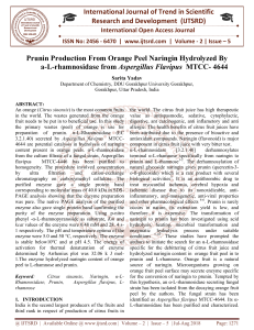 Prunin Production From Orange Peel Naringin Hydrolyzed By a L rhamnosidase from Aspergillus Flavipus MTCC 4644