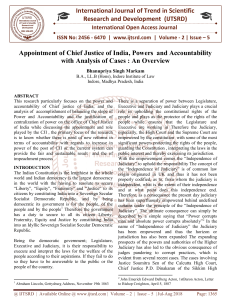Appointment of Chief Justice of India, Powers and Accountability with Analysis of Cases An Overview