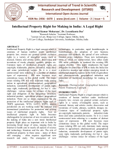 Intellectual Property Right for Making in India A Legal Right