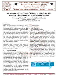 Various Effective Performance Methods in Backup and Data Recovery Techniques for A Cloud Based Environment