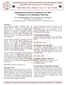 Optimization of Process Parameters in MIG Welding of Two Dissimilar Materials