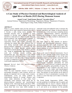 A Case Study of Physico Chemical and Bacteriological Analysis of Ajnal River at Harda M.P During Monsoon Season