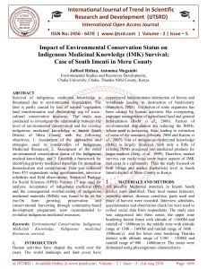 Impact of Environmental Conservation Status on Indigenous Medicinal Knowledge IMK Survival Case of South Imenti in Meru County