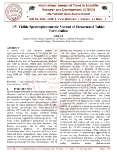 UV Visible Spectrophotometric Method of Paracetamol Tablet Formulation