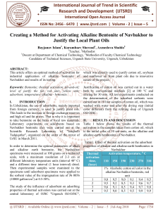 Creating a Method for Activating Alkaline Bentonite of Navbakhor to Justify the Local Plant Oils