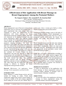 Effectiveness of Hot Application with Breast Massage on Breast Engorgement Among the Postnatal Mothers