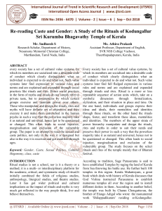 Re reading Caste and Gender A Study of the Rituals of Kodungallur Sri Kurumba Bhagavathy Temple of Kerala