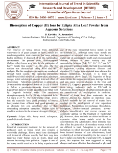 Biosorption of Copper II Ions by Eclipta Alba Leaf Powder from Aqueous Solutions