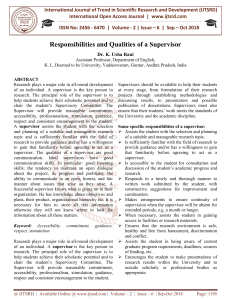 Responsibilities and Qualities of a Supervisor