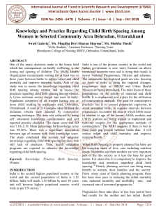 Knowledge and Practice Regarding Child Birth Spacing Among Women in Selected Community Area Dehradun, Uttarakhand