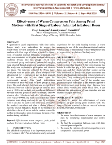Effectiveness of Warm Compress on Pain Among Primi Mothers with First Stage of Labour Admitted in Labour Room