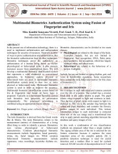 Multimodal Biometrics Authentication System using Fusion of Fingerprint and Iris