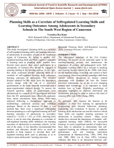 Planning Skills as a Correlate of Selfregulated Learning Skills and Learning Outcomes Among Adolescents in Secondary Schools in The South West Region of Cameroon