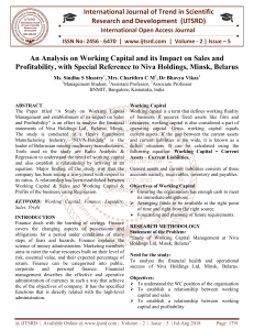An Analysis on Working Capital and its Impact on Sales and Profitability, with Special Reference to Niva Holdings, Minsk, Belarus