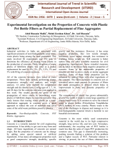 Experimental Investigation on the Properties of Concrete with Plastic Pet Bottle Fibers as Partial Replacement of Fine Aggregates