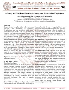 A Study on Emotional Quotient Among new Generation Employees