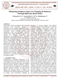 Minimizing Employee Injury by Changing the Behavior Through Behaviour Based Safety