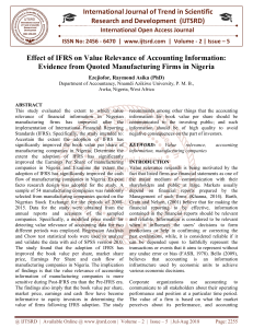 Effect of IFRS on Value Relevance of Accounting Information Evidence from Quoted Manufacturing Firms in Nigeria