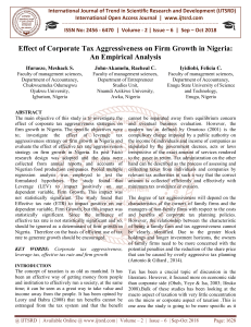 Effect of Corporate Tax Aggressiveness on Firm Growth in Nigeria An Empirical Analysis