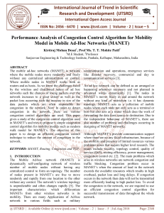 Performance Analysis of Congestion Control Algorithm for Mobility Model in Mobile Ad Hoc Networks MANET