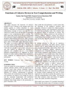 Functions of Cohesive Devices in Text Comprehension and Writing
