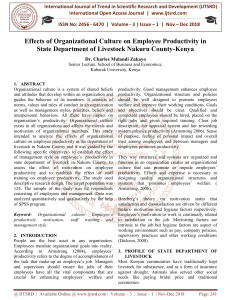 Effects of Organizational Culture on Employee Productivity in State Department of Livestock Nakuru County Kenya