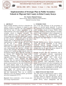 Implementation of Strategic Plan in Public Secondary Schools in Migwani Sub-County in Kitui County- Kenya