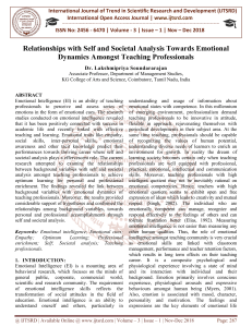 Relationships with Self and Societal Analysis Towards Emotional Dynamics Amongst Teaching Professionals