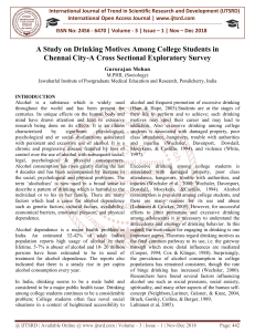 A Study on Drinking Motives Among College Students in Chennai City A Cross Sectional Exploratory Survey