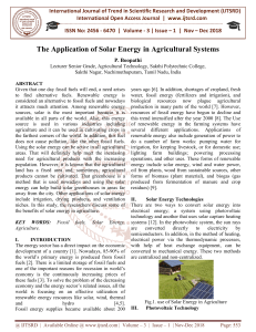 The Application of Solar Energy in Agricultural Systems