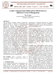 Leader's Interpersonal Skills and its Effectiveness at Different Levels of Management