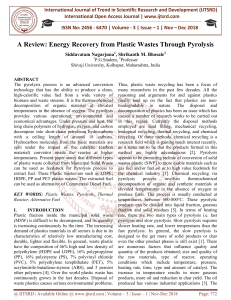 A Review Energy Recovery from Plastic Wastes Through Pyrolysis