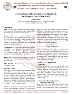Formulation and Evaluation of Antibacterial, Antifungal Cream of Garlic Oil