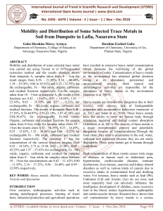 Mobility and Distribution of Some Selected Trace Metals in Soil from Dumpsite in Lafia, Nasarawa State