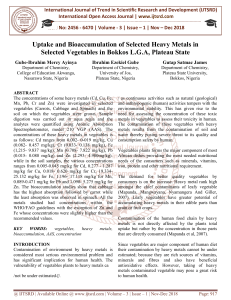 Uptake and Bioaccumulation of Selected Heavy Metals in Selected Vegetables in Bokkos L.G.A, Plateau State