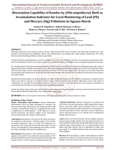 Biosorption Capability of Kambu Ay Pila ampullacea Shell as Accumulation Indicator for Local Monitoring of Lead Pb and Mercury Hg Pollutions In Agusan Marsh