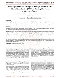 Advantages and Disadvantages of the Objective Structured Clinical Examination OSCE in Nursing Education A Literature Review