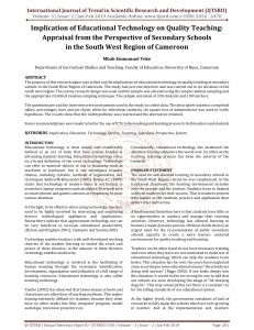 Implication of Educational Technology on Quality Teaching Appraisal from the Perspective of Secondary Schools in the South West Region of Cameroon