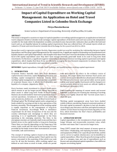 Impact of Capital Expenditure on Working Capital Management An Application on Hotel and Travel Companies Listed in Colombo Stock Exchange