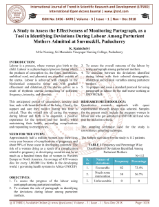 A Study to Assess the Effectiveness of Monitoring Partograph, as a Tool in Identifying Deviations During Labour Among Parturient Mothers Admitted at SmvmcandH, Puducherry