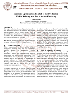 Decisions Optimization Related to the Production Within Refining and Petrochemical Industry